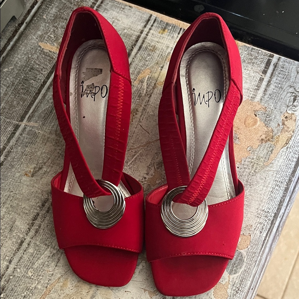 Impo Red Slingback Sandals with Silver Accents